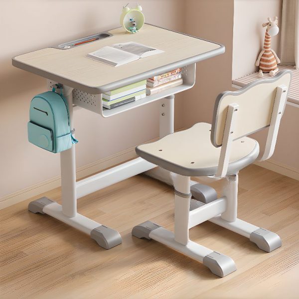 "Azure/Green/Wood Grain Reclaimed Wood Hydrophobic Flexible Height Children Computer Desk with Stockroom, Shelf, Chair"