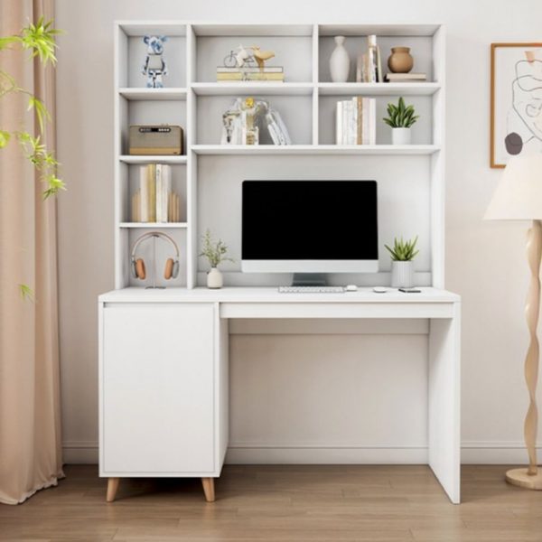 "1 Cabinet Wood Color/Chalk Composite Wood Children Computer Desk with Repository, Shelf, Cable Management"