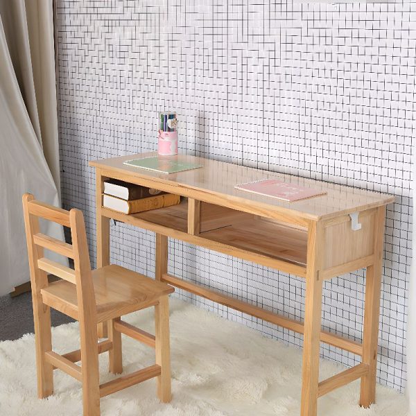 "Unfinished Lumber Children Computer Desk with Locker Storage"