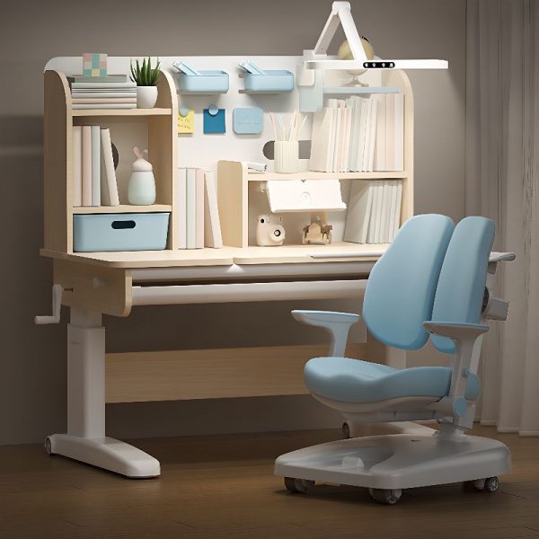 "Kids Computer Desk with Adjustable Height, Rainproof, Wood Grain Top, Alloy Legs, Shelf, Compartment, and Hutch"