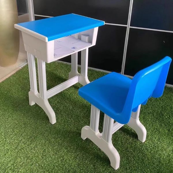 "Damp-proof Polymer Cerulean Kids Computer Desk with Steel Legs and Locker Storage"